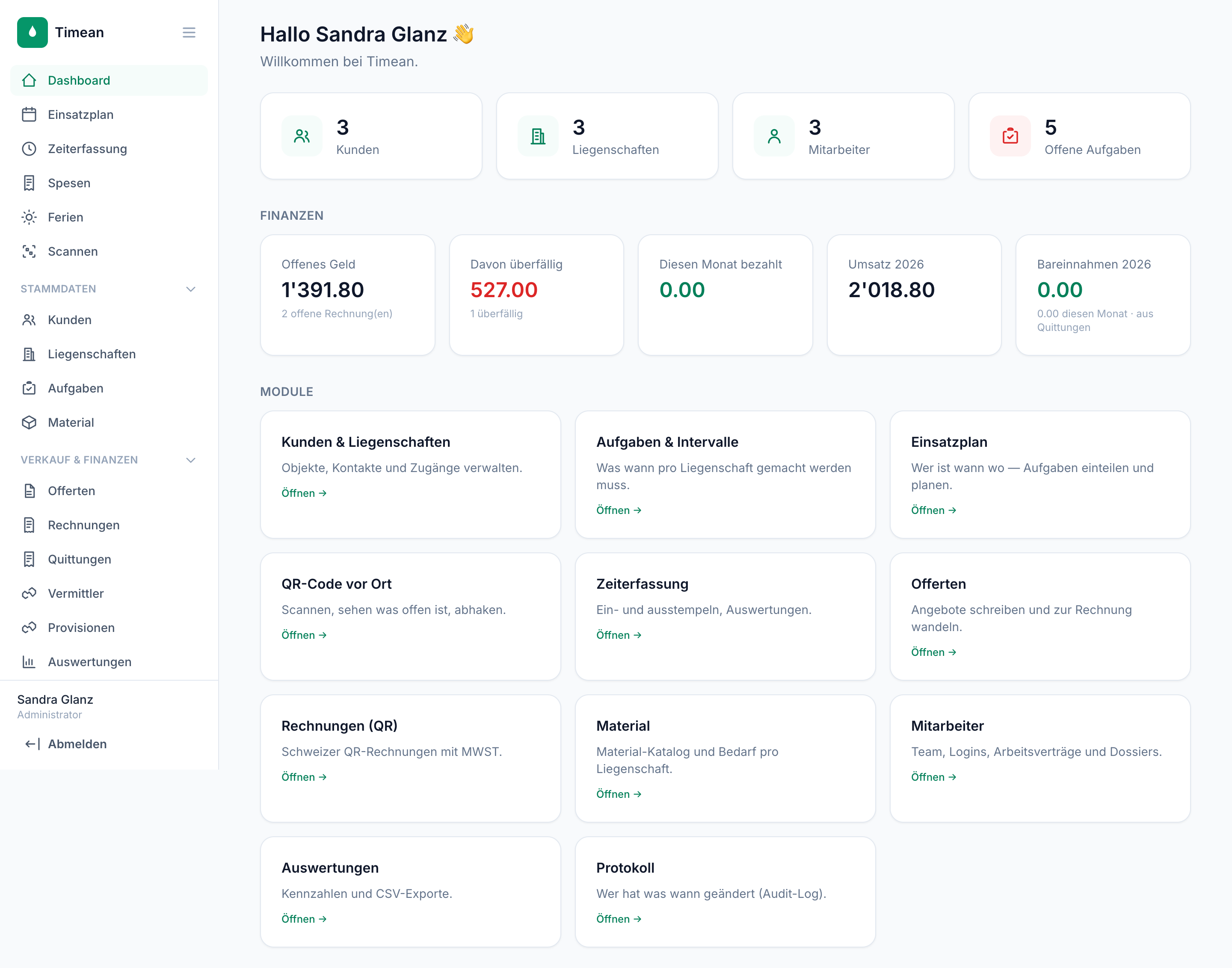 Dashboard von Timean